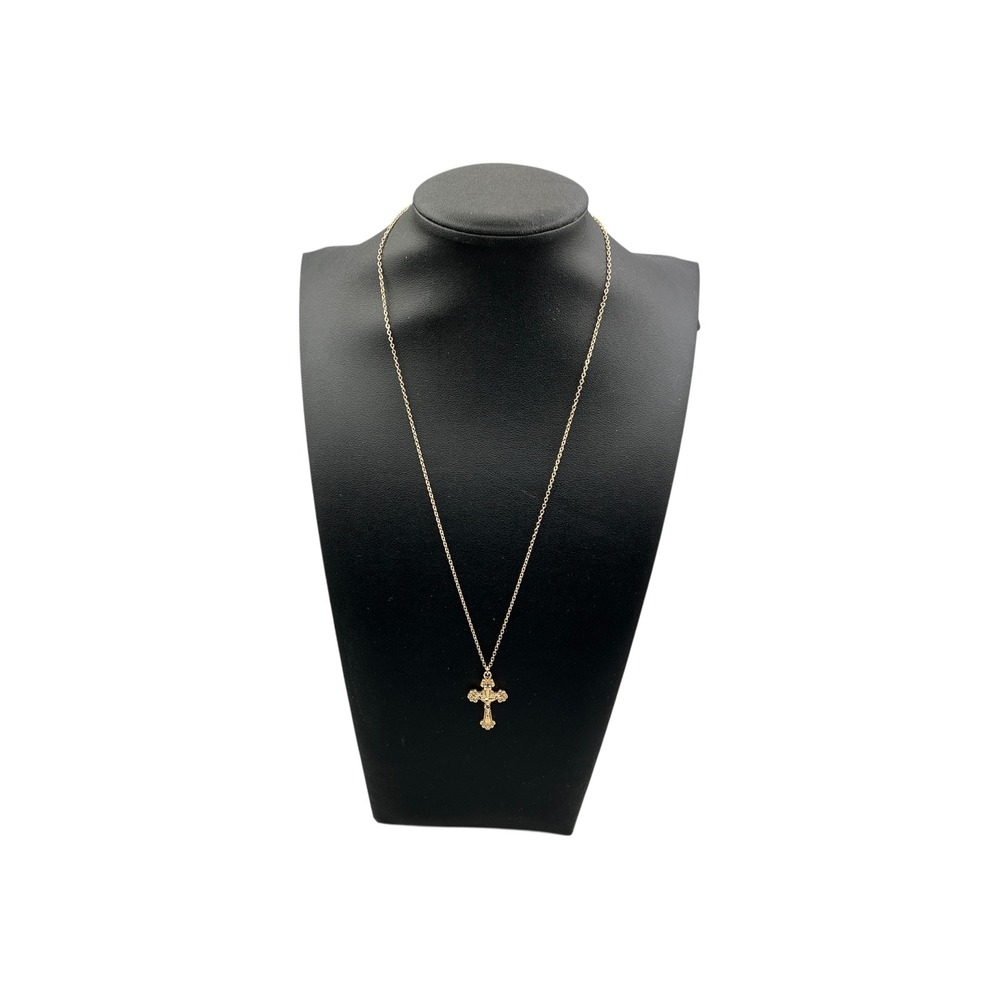 Gold Tone Crucifix Cross Pendant Necklace  Cable Chain Religious Jewelry 18" - Picture 2 of 3